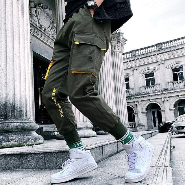 Streetwear Black Harem Pants Men Elastic Waist Punk Pants With Ribbons Casual Slim Jogger Pants Men Hip Hop Trousers