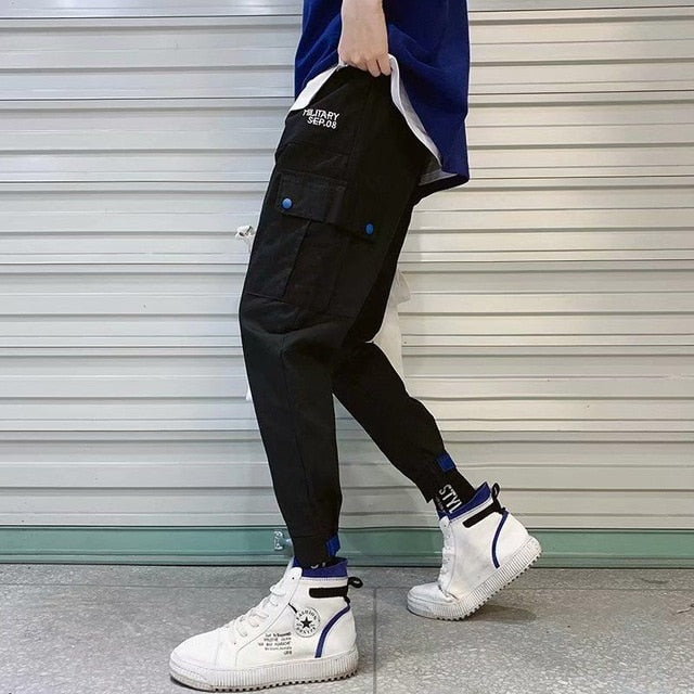 Streetwear Black Harem Pants Men Elastic Waist Punk Pants With Ribbons Casual Slim Jogger Pants Men Hip Hop Trousers