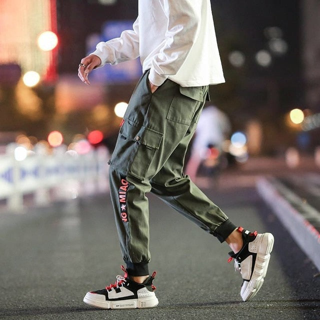 Streetwear Black Harem Pants Men Elastic Waist Punk Pants With Ribbons Casual Slim Jogger Pants Men Hip Hop Trousers