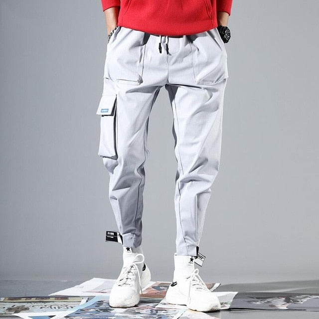 Streetwear Black Harem Pants Men Elastic Waist Punk Pants With Ribbons Casual Slim Jogger Pants Men Hip Hop Trousers