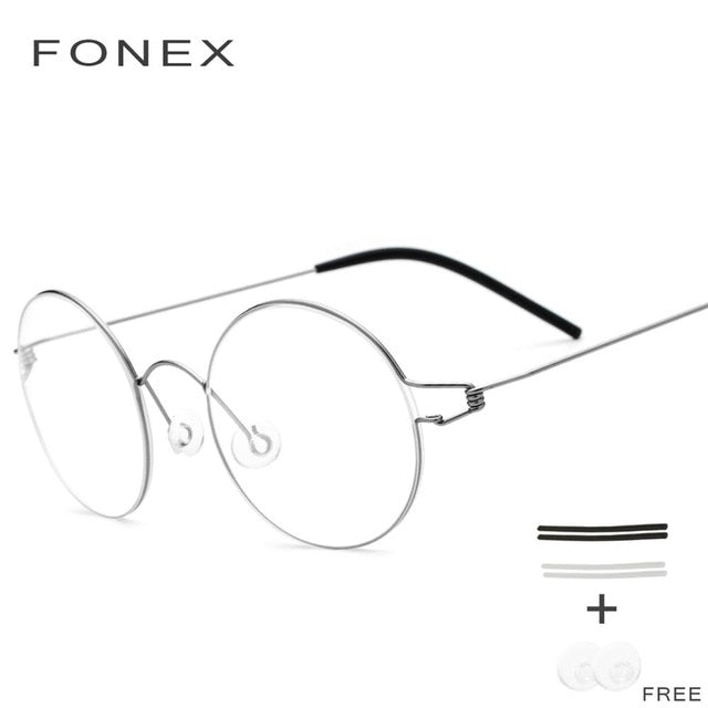 FONEX Screwless Eyewear Prescription Eyeglasses Frame Women Round Myopia Optical Denmark Korean Glasses Frame Men Titanium 98607