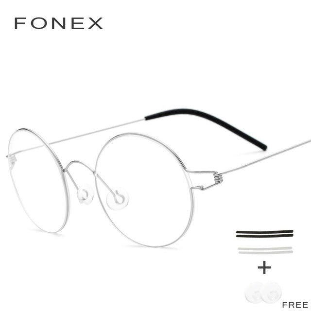 FONEX Screwless Eyewear Prescription Eyeglasses Frame Women Round Myopia Optical Denmark Korean Glasses Frame Men Titanium 98607