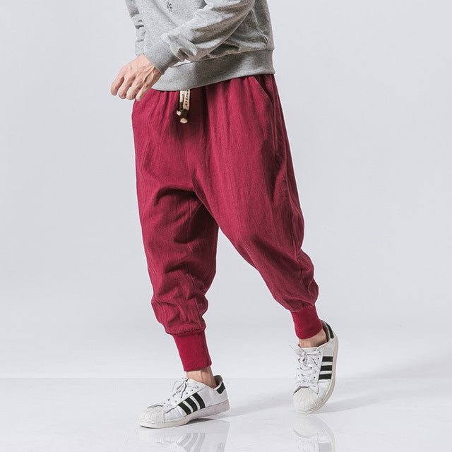 Sincism Store Men Harem Pants Japanese Cargo Cotton Linen Trouser Man Jogger Pants Chinese Baggy Pants