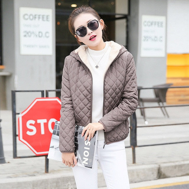 Autumn 2019 New Parkas basic jackets Female Women Winter plus velvet lamb hooded Coats Cotton Winter Jacket Womens Outwear coat