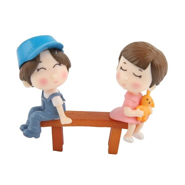 1set Sweety Lovers Couple Chair Figurines Miniatures Fairy Garden Gnome Moss Valentine's Day Gift Resin Crafts Home Decoration