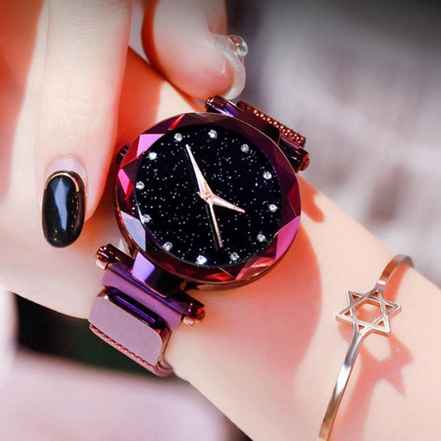 Simple 2019 Diamond Luxury Women Watches Starry Sky Rose Gold Magnet Mesh Band Rhinestones Quartz Wristwatch Ladies Female Watch