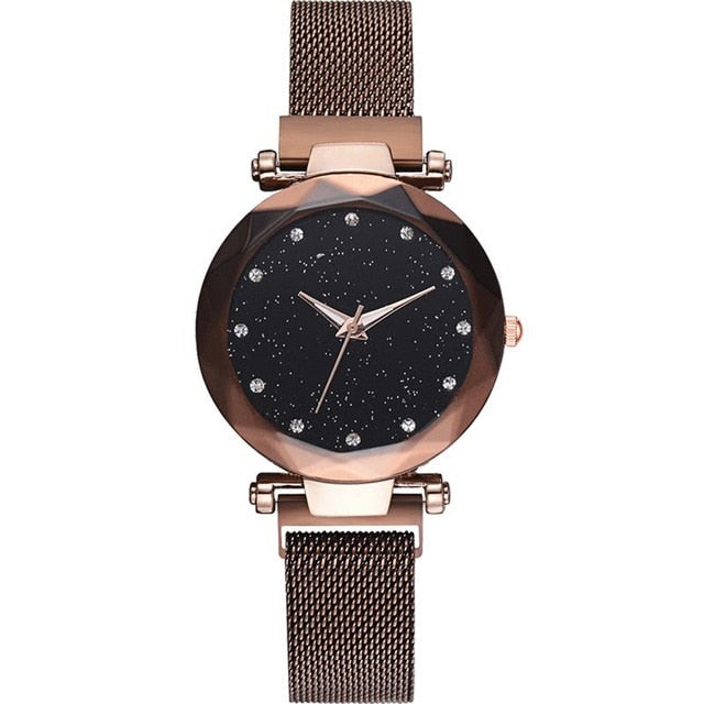 Simple 2019 Diamond Luxury Women Watches Starry Sky Rose Gold Magnet Mesh Band Rhinestones Quartz Wristwatch Ladies Female Watch