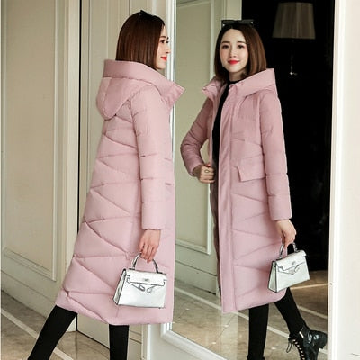 Women Parkas Winter Hooded Warm Coat Slim Cotton Padded Basic Jacket Female Casual long Outwear feminina 2019 New