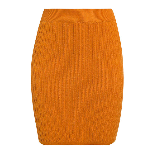 Simplee Elastic band women skirts Autumn winter warm knitted straight skirt Ribbed solid short mini ladies party wear skirt 2019