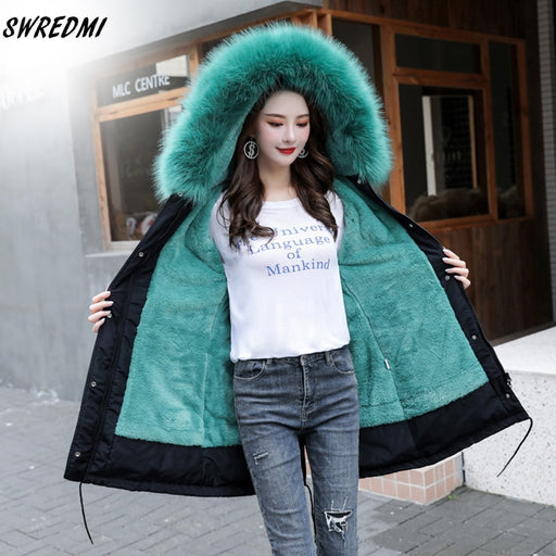 SWREDMI Thick Warm Winter Jacket Women Winter Coat With Fur Lining Plus 5XL 6XL Hooded Female Long Winter Coat Parkas Snow Wear