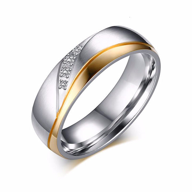 Vnox Gold Color Wedding Bands Ring for Women Men Jewelry Stainless Steel Engagement Ring Couple Anniversary Gift