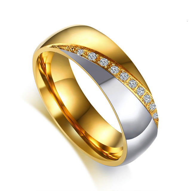 Vnox Gold Color Wedding Bands Ring for Women Men Jewelry Stainless Steel Engagement Ring Couple Anniversary Gift