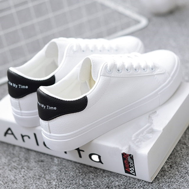 HOT Women Sneakers 2020 Fashion Breathble Vulcanized Shoes Women Pu leather Platform Shoes Women Lace up Casual Shoes White