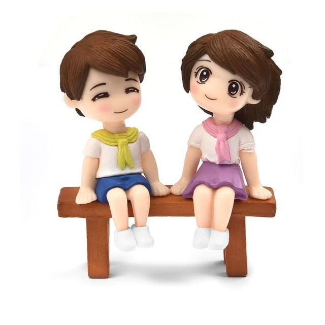 1set Sweety Lovers Couple Chair Figurines Miniatures Fairy Garden Gnome Moss Valentine's Day Gift Resin Crafts Home Decoration