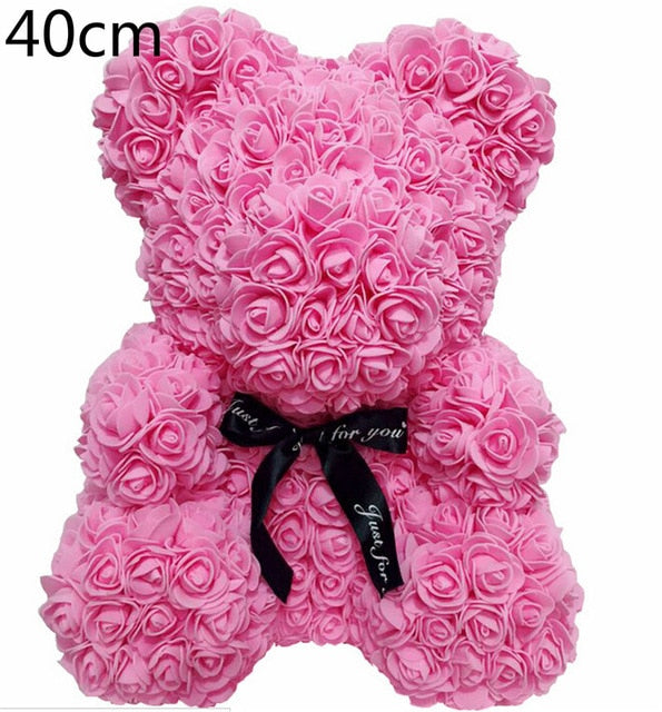 40cm 25cm Valentine Rose Bear Heart Flower Gift For Girlfriend Birthday Wedding Artificial Party Home Decor Wine Red Pink