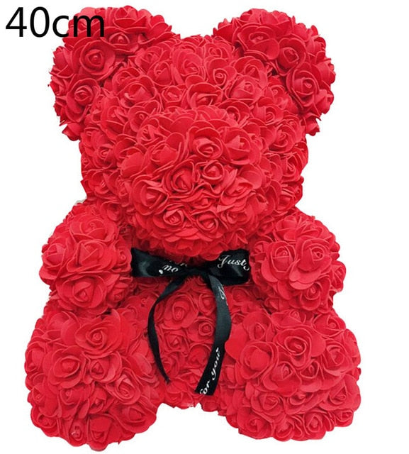 40cm 25cm Valentine Rose Bear Heart Flower Gift For Girlfriend Birthday Wedding Artificial Party Home Decor Wine Red Pink