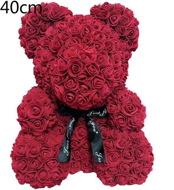 40cm 25cm Valentine Rose Bear Heart Flower Gift For Girlfriend Birthday Wedding Artificial Party Home Decor Wine Red Pink