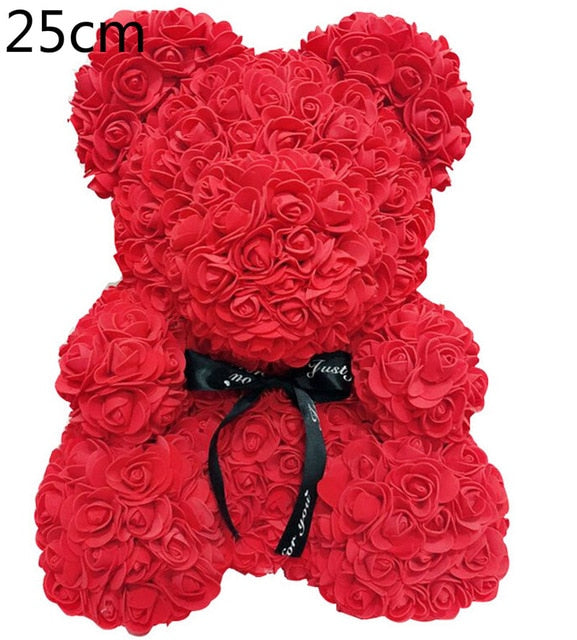 40cm 25cm Valentine Rose Bear Heart Flower Gift For Girlfriend Birthday Wedding Artificial Party Home Decor Wine Red Pink