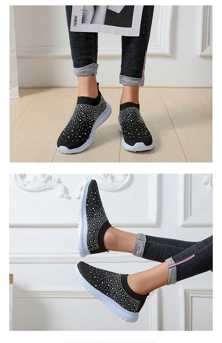 Fashion Bling Sneakers Women Sock Shoes Winter Sneakers For Woman Casual Shoes Ladies Slip On Flats Shoes Female Vulcanize Shoes