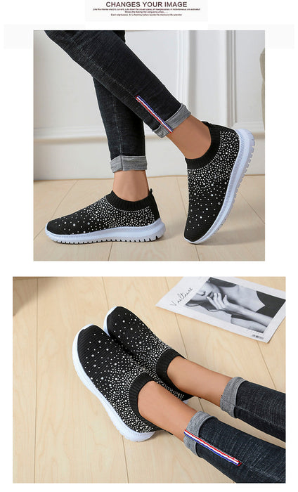 Fashion Bling Sneakers Women Sock Shoes Winter Sneakers For Woman Casual Shoes Ladies Slip On Flats Shoes Female Vulcanize Shoes