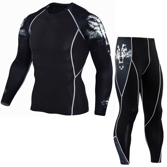 Men's Thermal Underwear Set Long Sleeve Fitness Tights Sportswear Compression Elastic Track and Field Running Wear