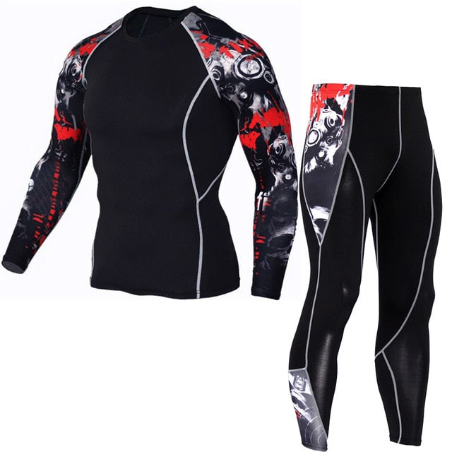 Men's Thermal Underwear Set Long Sleeve Fitness Tights Sportswear Compression Elastic Track and Field Running Wear