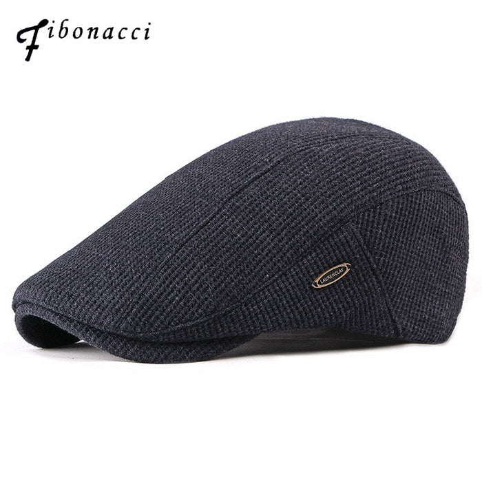 Fibonacci Fashion Men's Newsboy Caps Knitting Plus Velvet Beret Hats for Men Autumn Winter Flat Dad Hat