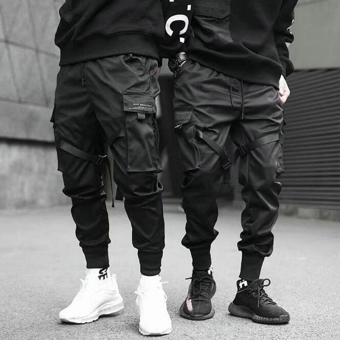 2020 Hip Hop Boy Multi-pocket Elastic Waist Design Harem cargo Pant Men Streetwear Punk Cargo Trousers Jogger Male Dancing Black Pant