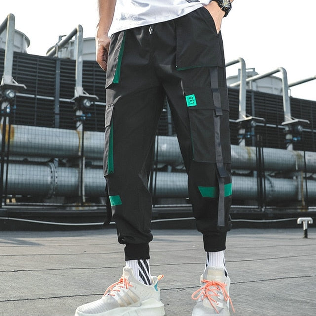 2020 Hip Hop Boy Multi-pocket Elastic Waist Design Harem cargo Pant Men Streetwear Punk Cargo Trousers Jogger Male Dancing Black Pant