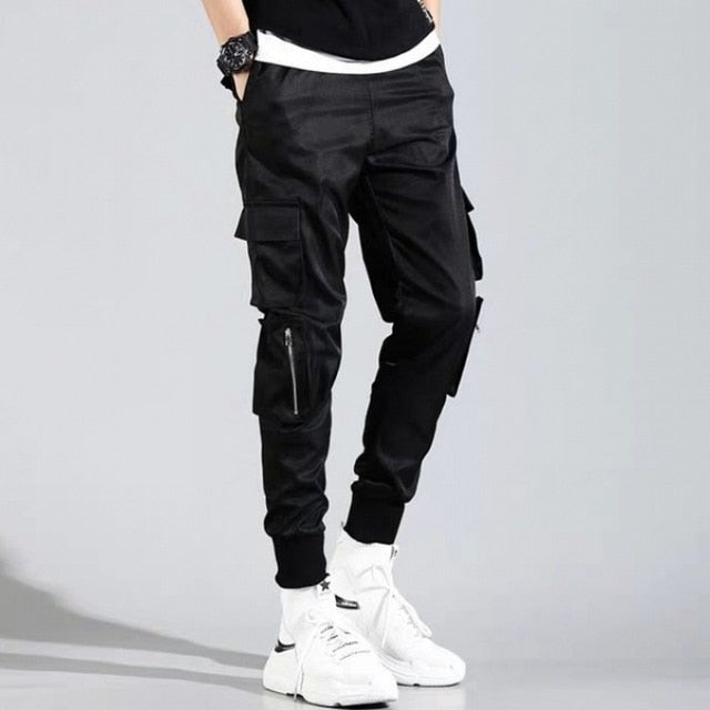 2020 Hip Hop Boy Multi-pocket Elastic Waist Design Harem cargo Pant Men Streetwear Punk Cargo Trousers Jogger Male Dancing Black Pant