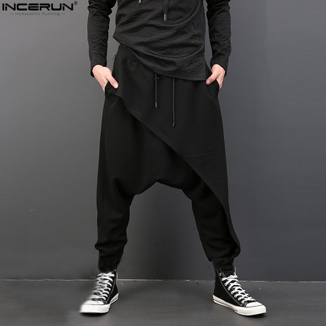 INCERUN Plus Size Men Casual Drape Drop Crotch Harem Hip-hop Pants Trouser Baggy Dancing Pants Gothic Punk Style Harem Pants Men