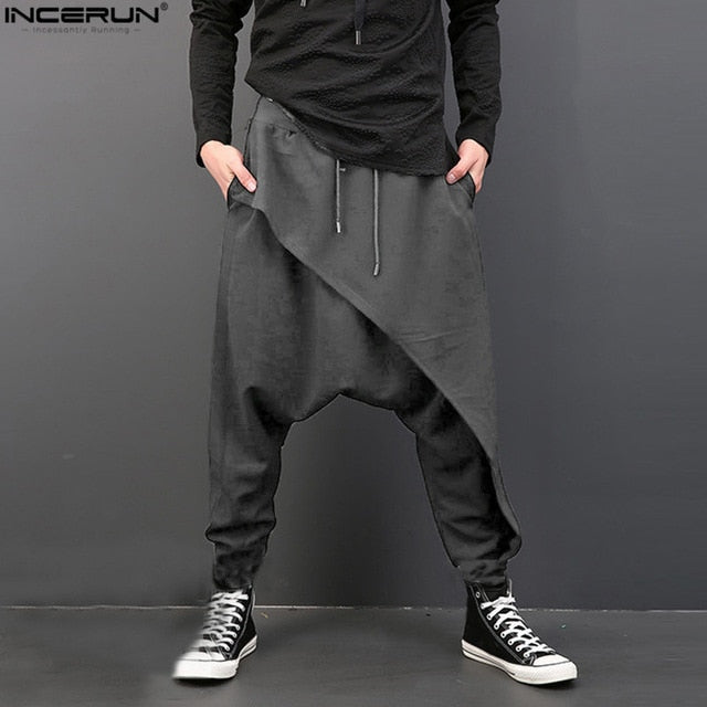 INCERUN Plus Size Men Casual Drape Drop Crotch Harem Hip-hop Pants Trouser Baggy Dancing Pants Gothic Punk Style Harem Pants Men