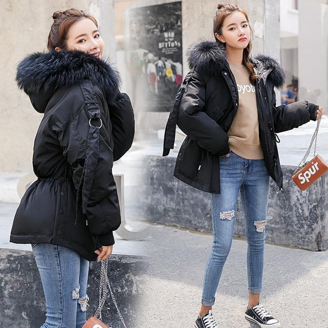 FTLZZ Women Winter Short Jacket Mujer Hooded Parkas Winter Coat Women Loose Parka Fur Collar Cotton Padded Jackets