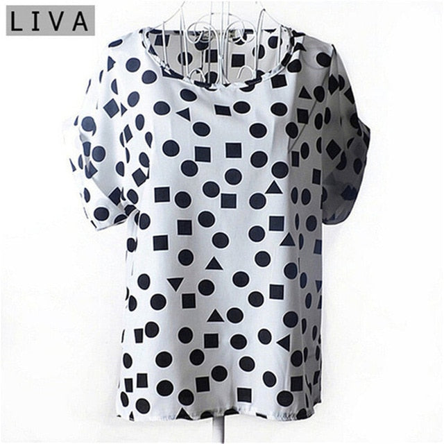 Big Dot Blouse Summer Short Sleeve Women Chiffon Blouse Casual Shirts Thin Women Tops Blusas Solid Ladies Cheap Clothes China