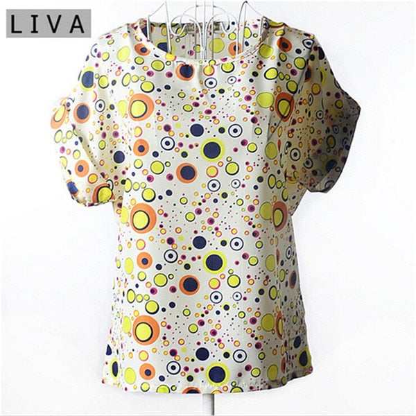 Big Dot Blouse Summer Short Sleeve Women Chiffon Blouse Casual Shirts Thin Women Tops Blusas Solid Ladies Cheap Clothes China