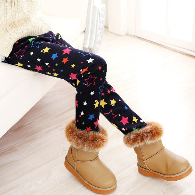 Casual Winter girls Pants leggings Warm Cartoon Heart Cat trousers Children Pants