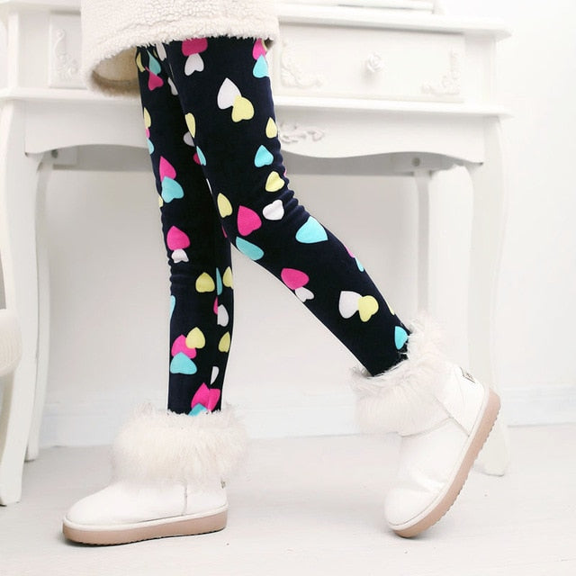 Casual Winter girls Pants leggings Warm Cartoon Heart Cat trousers Children Pants