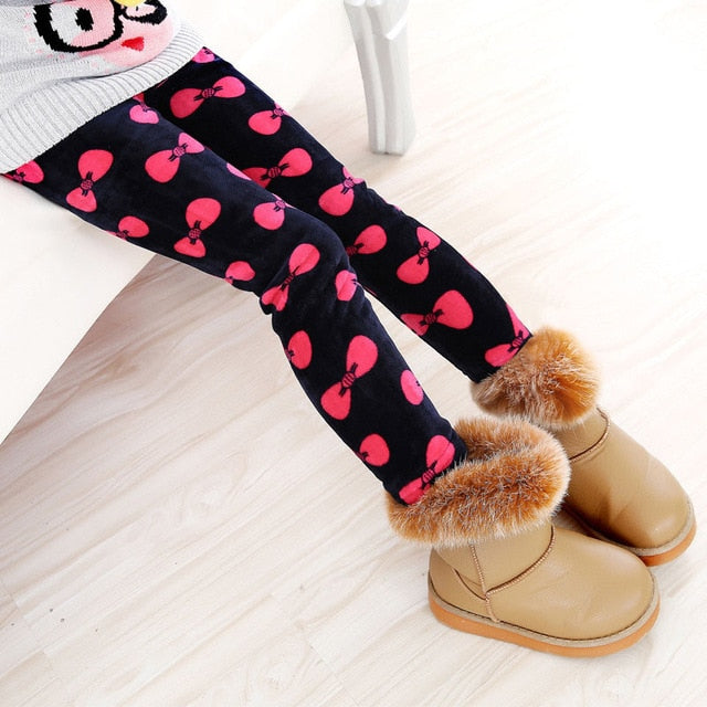 Casual Winter girls Pants leggings Warm Cartoon Heart Cat trousers Children Pants