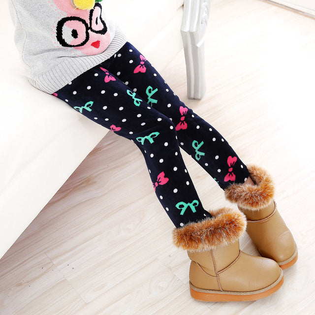 Casual Winter girls Pants leggings Warm Cartoon Heart Cat trousers Children Pants