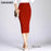 Danjeaner Stretch Slim Knitted Skirts Womens High Elastic Package Hip Mid-Calf Solid Pencil Skirt Lady Rib Cotton Maxi Skirts