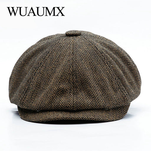 Wuaumx Unisex Autumn Winter Newsboy Caps Men And Women Warm Tweed Octagonal Hat For Male Detective Hats Retro Flat Caps chapeau