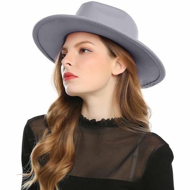 WELROG Black Red Fedora Hats For Women Imitation Wool Fedoras Panama Felt Hat Winter Men Jazz Hats Trilby Chapeau Femme Caps