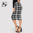 Sheinside Black and White Fitted Plaid Pencil Skirt Women Knee Length Elegant Skirts Womens OL Work Bodycon Autumn Midi Skirt