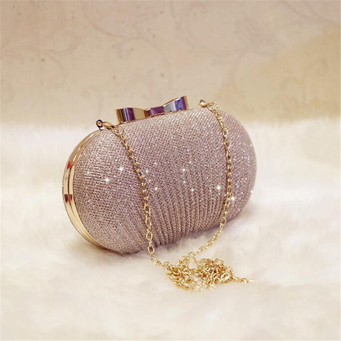 Golden Evening Clutch Bag Women Bags Wedding Shiny Handbags Bridal Metal Bow Clutches Bag Chain Shoulder Bag