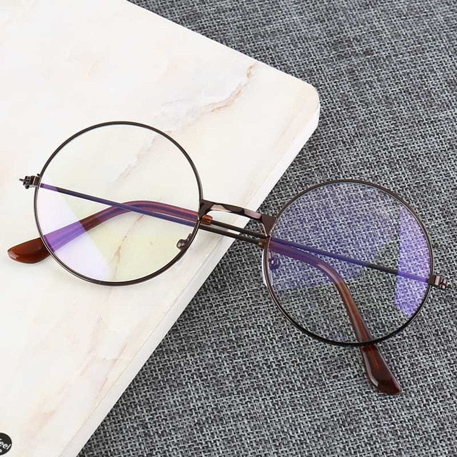 Vintage Round Metal Frame  Personality College Style Clear Lens Eye Glasses Frames blue-light eye protection mobile phone game