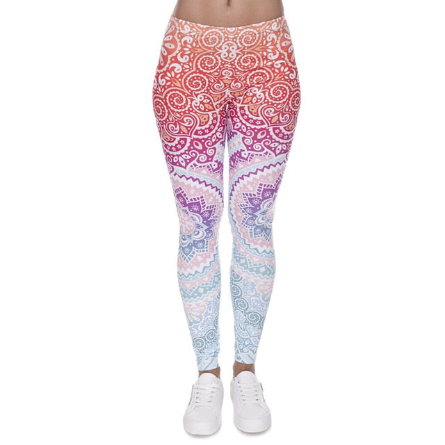 Brands Women Fashion Legging Aztec Round Ombre Printing leggins Slim High Waist  Leggings Woman Pants