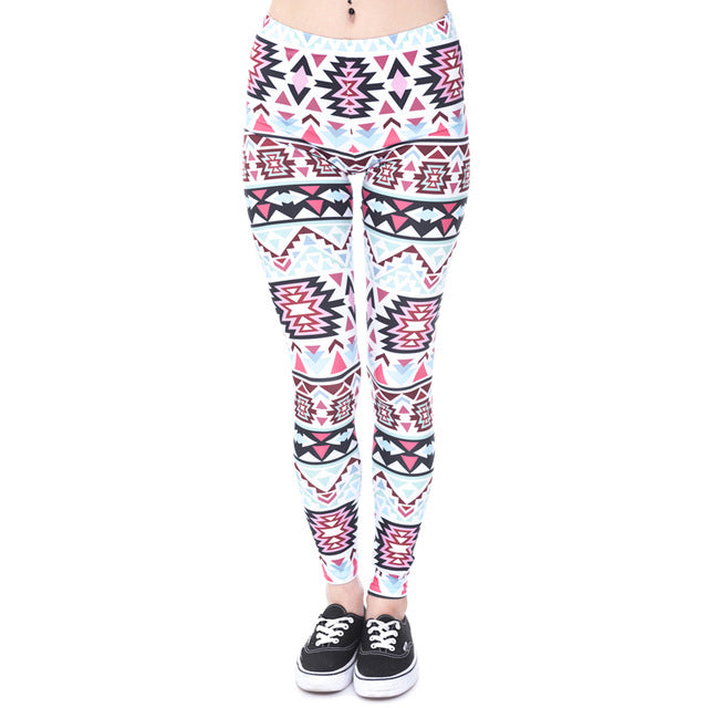 Brands Women Fashion Legging Aztec Round Ombre Printing leggins Slim High Waist  Leggings Woman Pants