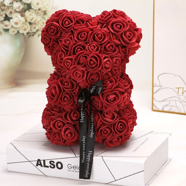 HOT Valentines Day Gift 25cm Red Rose Teddy Bear Rose Flower Artificial Decoration Christmas Gifts Women Valentines Gift