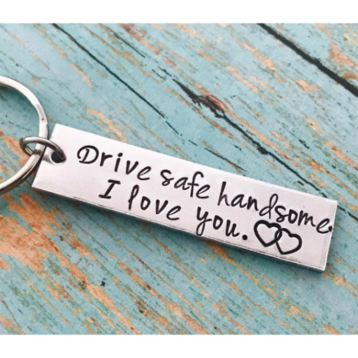 Stainless Steel Drive Safe Handsome I Love You Engraved Keychain Keyring Pendants Kits for Husband Boyfriend Gift Wedding Favor