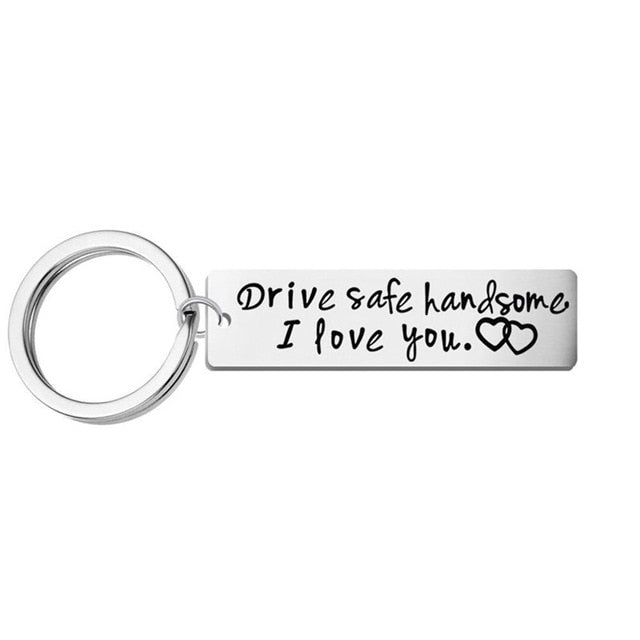 Stainless Steel Drive Safe Handsome I Love You Engraved Keychain Keyring Pendants Kits for Husband Boyfriend Gift Wedding Favor